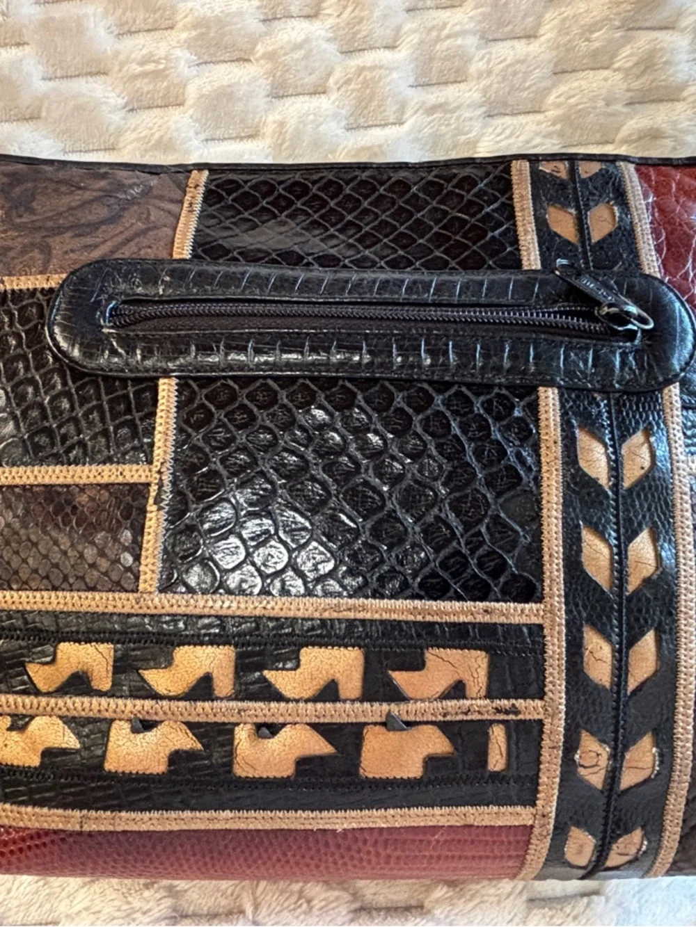 Price Drop** Sharif USA Snake Skin Patchwork Leather bag Black Gold brown